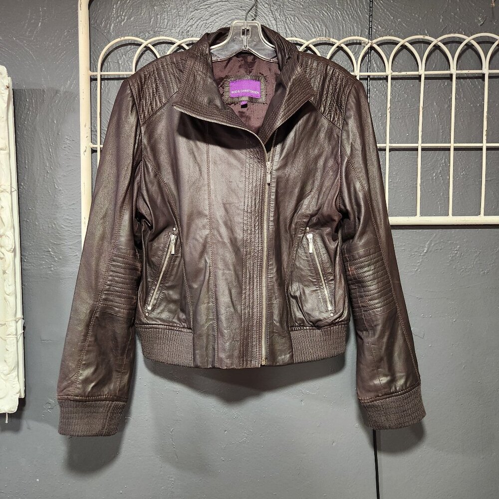 Bod & Christensen Brown Leather Bomber Jacket. Size XL